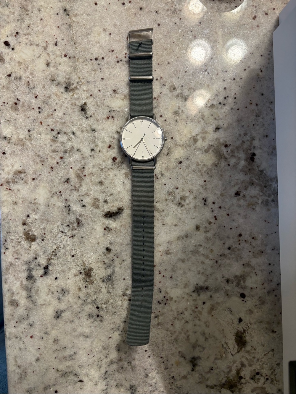 Skagen Silver Case Watch with Olive Green Nylon Strap